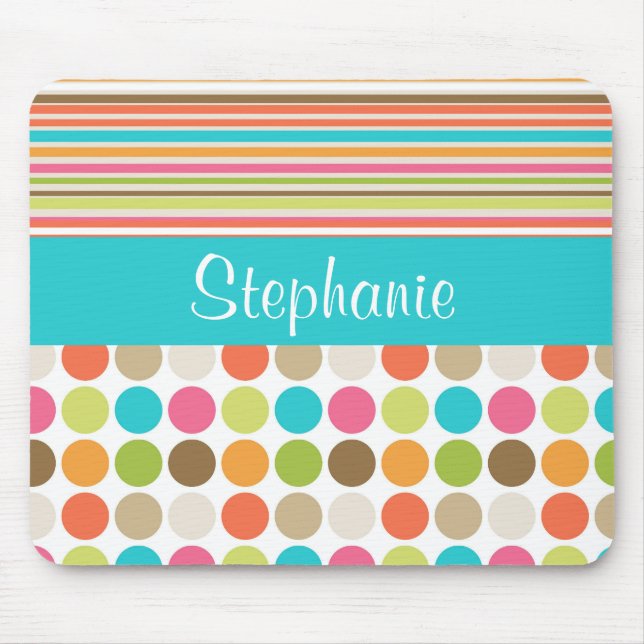 Stripes Polka Dots Customisable Monogram Mouse Pad (Front)