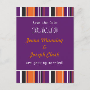 Stripes Purple and orange Announcement Postcard