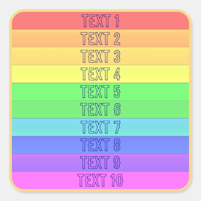Stripes Rainbow Horizontal Personalised Typography Square Sticker (Front)