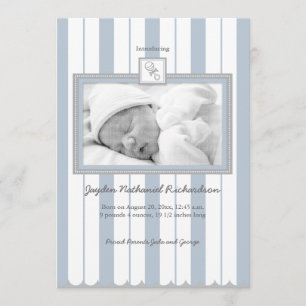 Stripes & Rattle Baby Announcement: Blue Announcement
