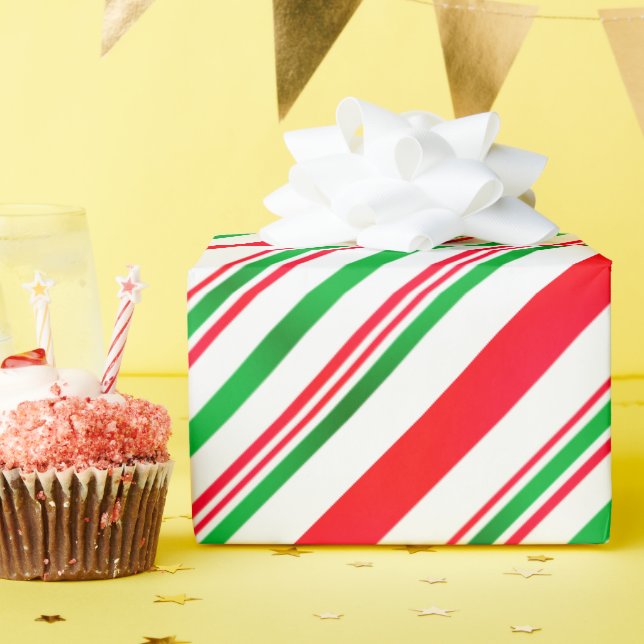 Stripes Red Green White Stripes Wrapping Paper (Birthday Party)