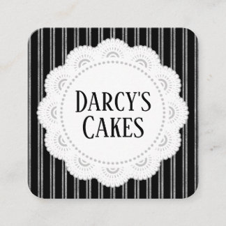 Stripes Silver Black Lace And Cakes Square Business Card