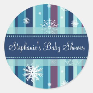 Stripes Snow Winter Baby Shower Favour Stickers