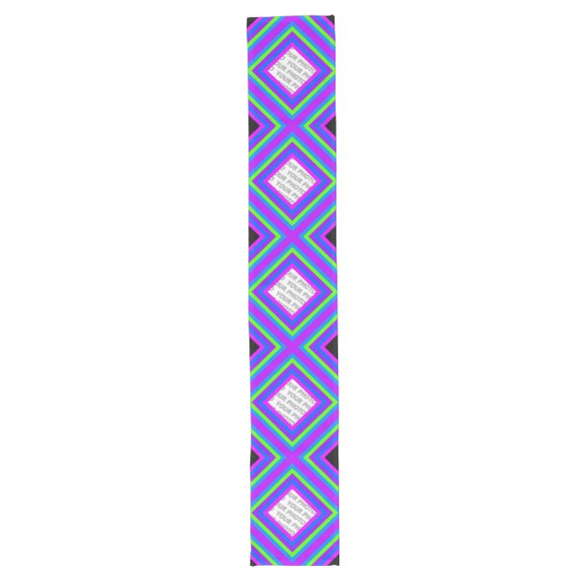 Stripes Square Frame coloured 03 + your photo Long Table Runner (Front)