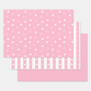 Stripes & Stars Pattern - Pink Wrapping Paper Set