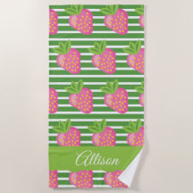 Stripes & Strawberries Personalised Beach Towel