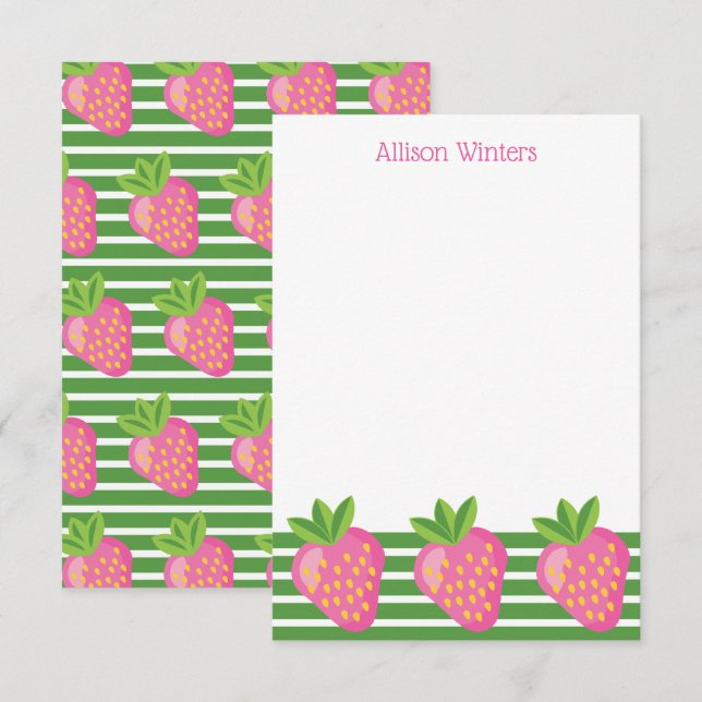 Stripes & Strawberries Personalised Note Cards (Front/Back)