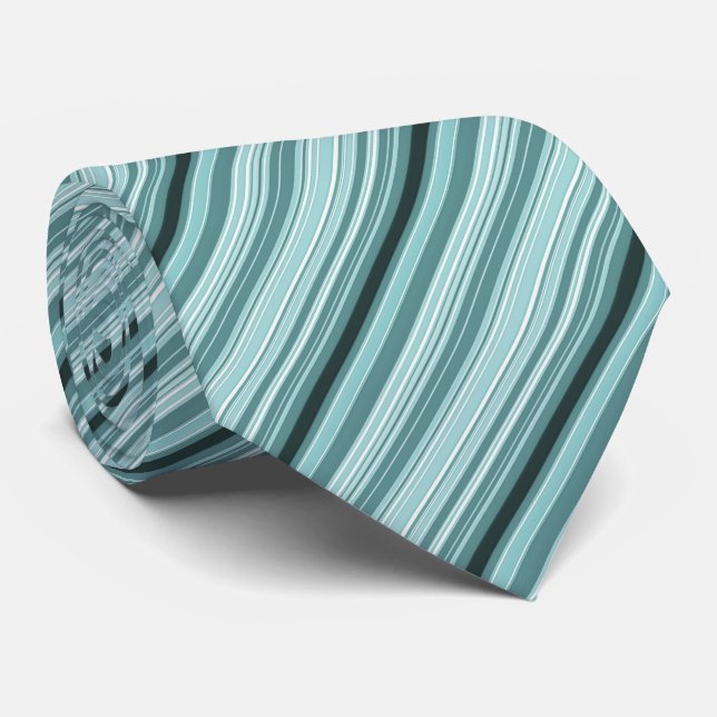 Stripes - Teal Green Blue Stripe Pattern Tie (Rolled)