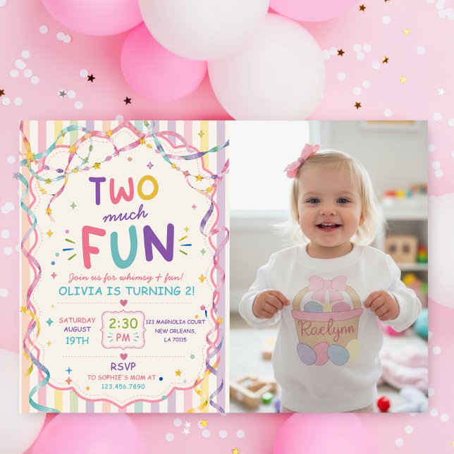  Stripes Two Much Fun Colourful Birthday Invitation (Creator Uploaded)