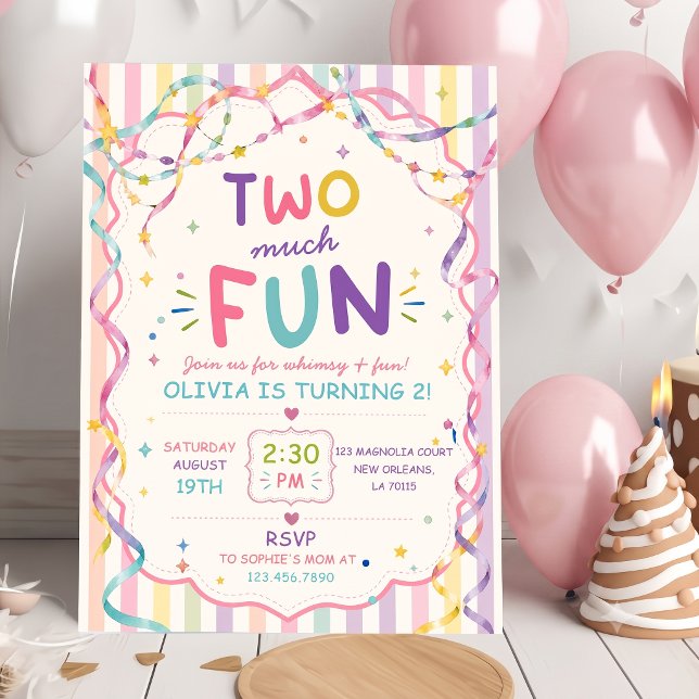  Stripes Two Much Fun Colourful Birthday Invitation (Creator Uploaded)