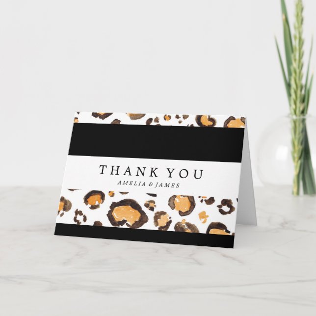 Stripes & Watercolor Leopard Spots | Thank You Card (Front)