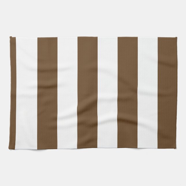 Stripes - White and Dark Brown Tea Towel (Horizontal)
