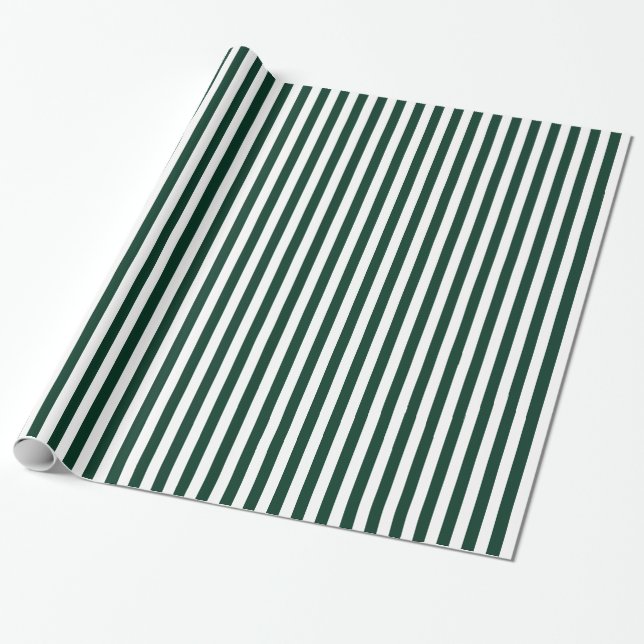 Stripes - White and Dark Green Wrapping Paper (Unrolled)