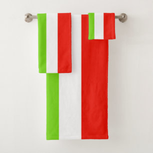 Stripes White Red Green Bath Towel Set