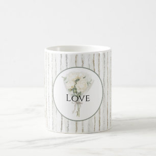 Stripes White Rose Floral Bouquet Love Coffee Mug