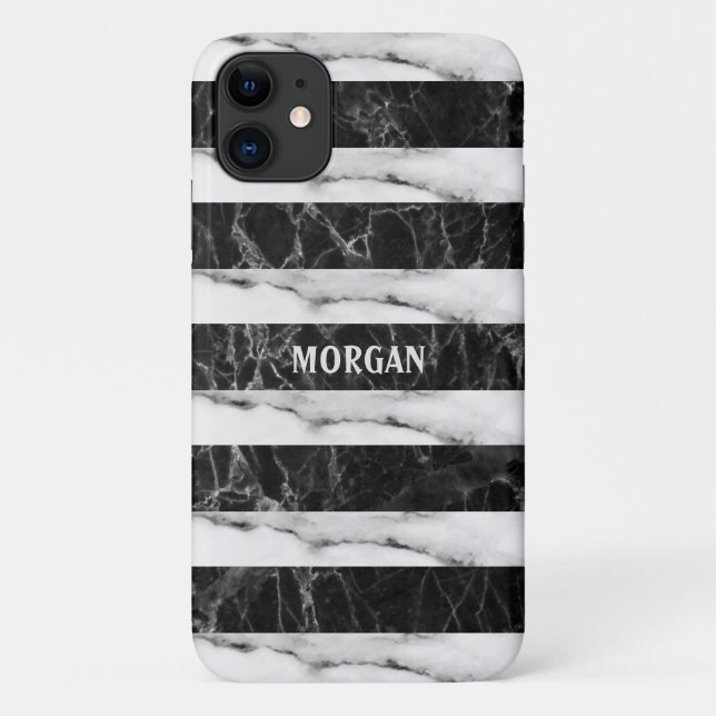 Stripes With Black And Grey Marbled Case-Mate iPhone Case (Back)