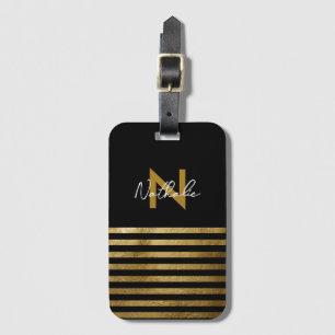 Stripes with Her Name on Black luggage tag