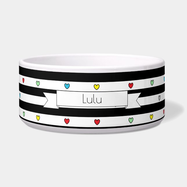 Stripes with tiny Hearts Dog Food Bowl - HAMbWG (Front)