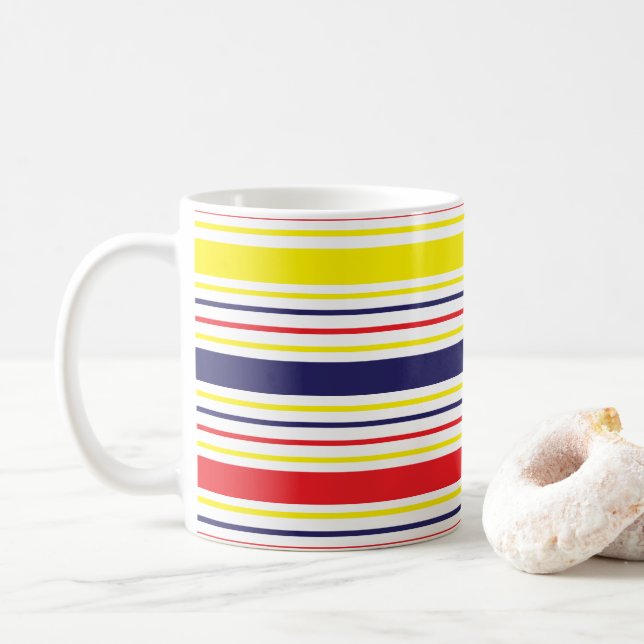 Stripes Yellow Blue Red  Coffee Mug (With Donut)