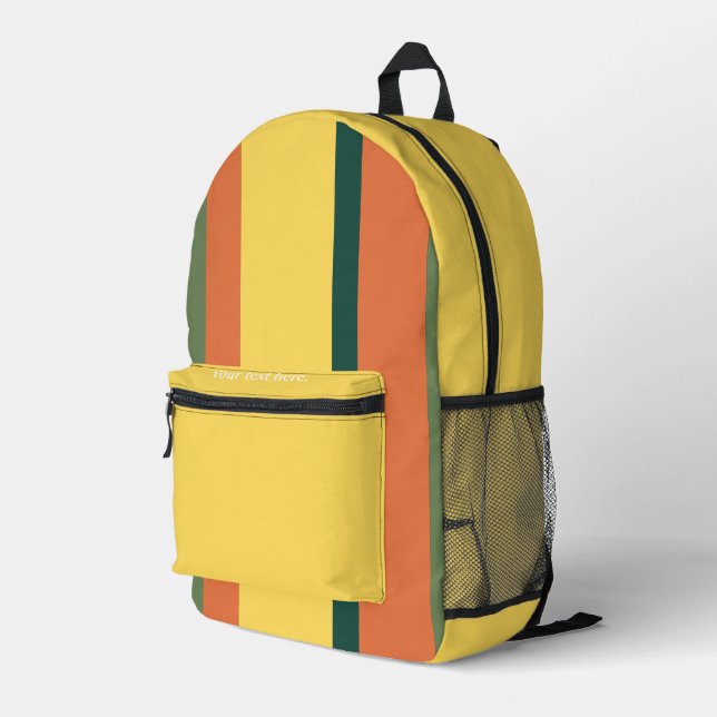 Stripes yellow green orange printed backpack (Back Corner Right)