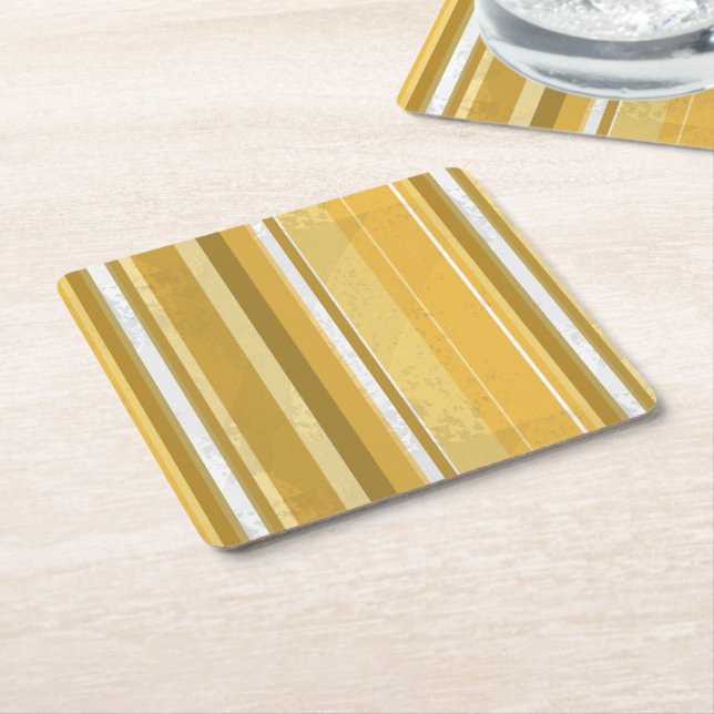 Stripes Yellow Square Paper Coaster (Angled)