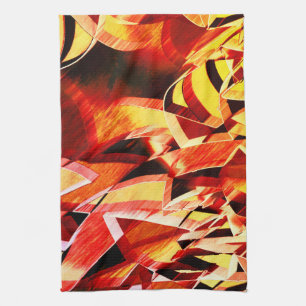 Stripes yellowing with dark red, strong streaked tea towel