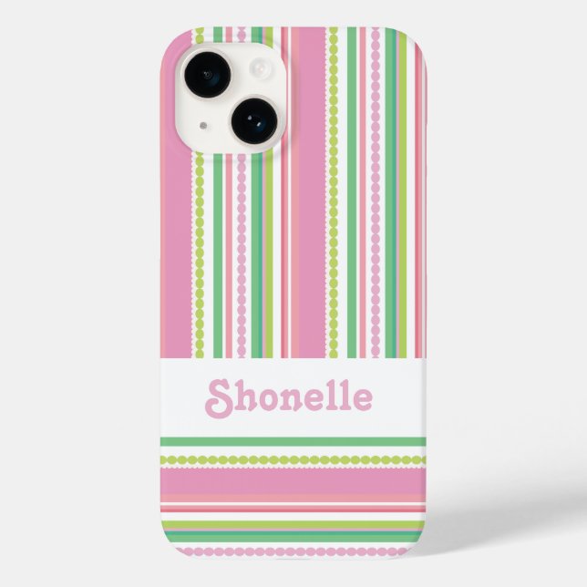 Stripey beads pink name iphone case (Back)