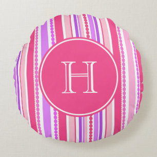 Stripey beads pink purple monogram throw pillow