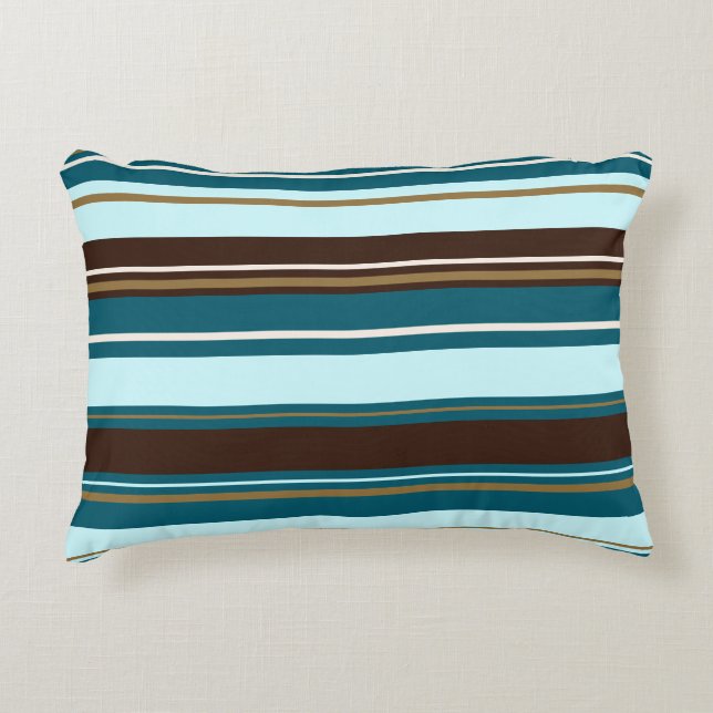 Stripey Design Brown Teals Cream & Gold Decorative Cushion (Front)