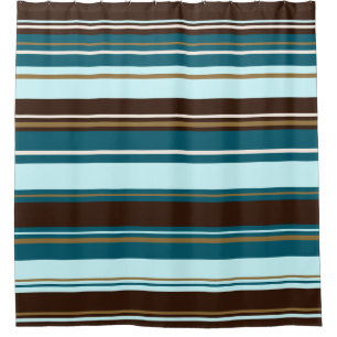 Stripey Design Brown Teals Cream & Gold Shower Curtain