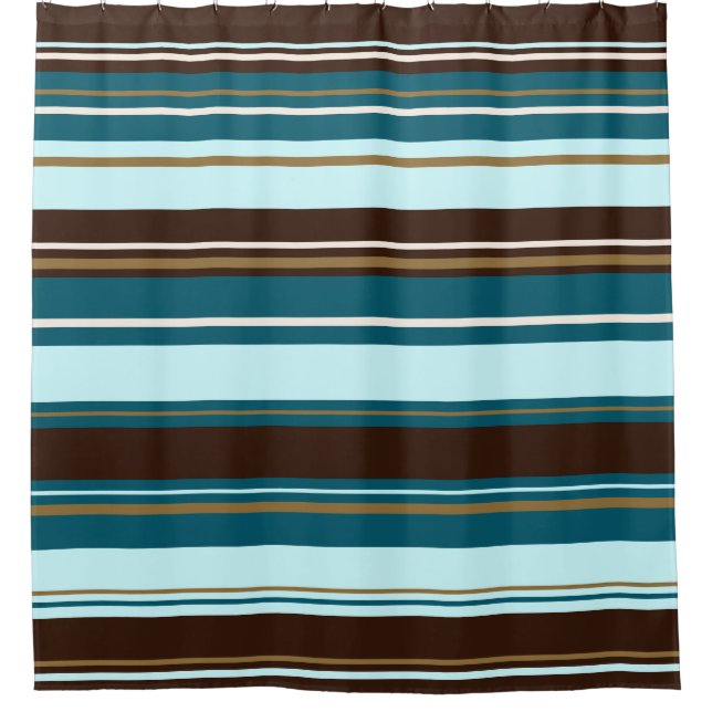 Stripey Design Brown Teals Cream & Gold Shower Curtain (Front)