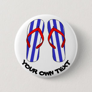 Stripey Flip Flops Beach Sandles Custom Text 6 Cm Round Badge