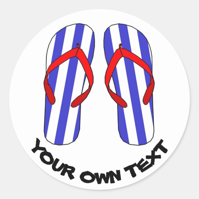 Stripey Flip Flops Beach Sandles Custom Text Classic Round Sticker (Front)