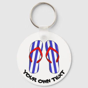 Stripey Flip Flops Beach Sandles Custom Text Key Ring
