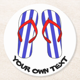 Stripey Flip Flops Beach Sandles Custom Text Round Paper Coaster