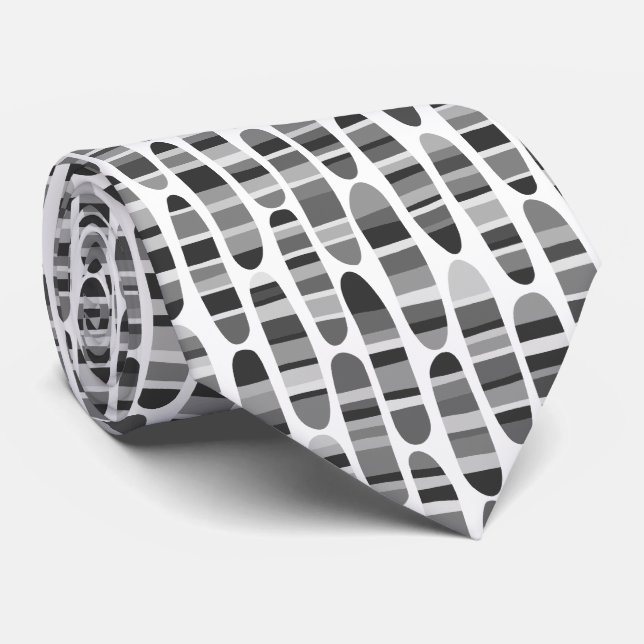 Stripey Strokes 120123 - Black and White Tie (Rolled)