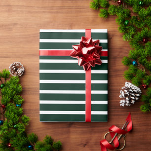 Stripped dark green white stripes elegant pattern  wrapping paper