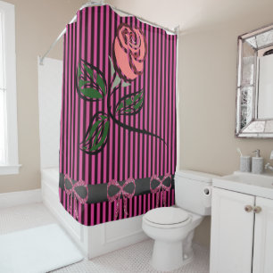 Stripped pink bow black floral showercurtain shower curtain