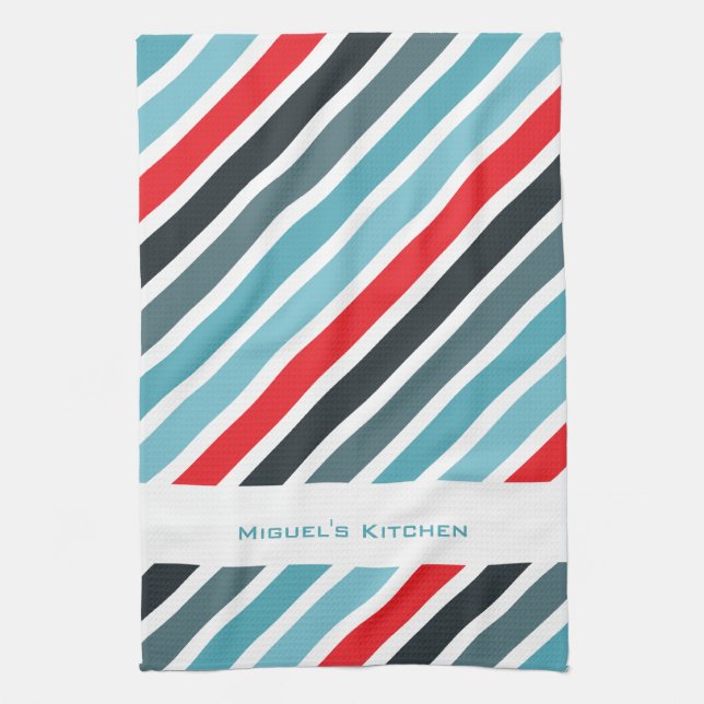 Stripy Background Personalised Kitchen Towels (Vertical)