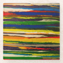 Stripy colourful abstract art coaster