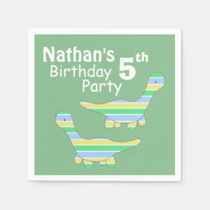 Stripy Dinosaur Green Custom Kids Birthday Napkin