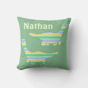Stripy Green Dinosaur Personalised Cushion