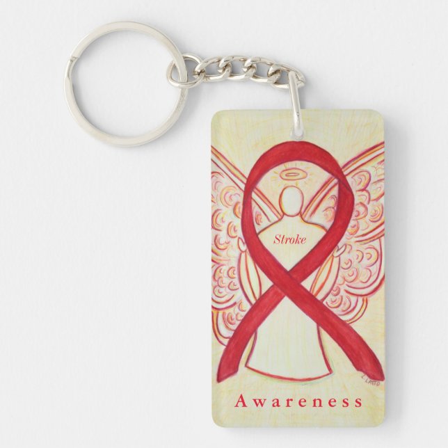 Stroke Angel Red Awareness Ribbon Keychain (Front)