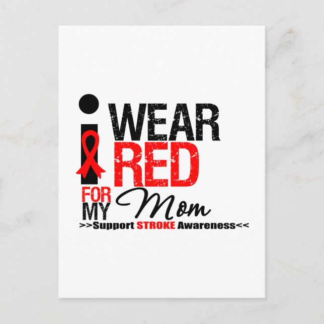 Stroke Awareness I Wear Red Ribbon For My Mum Postcard (Front)