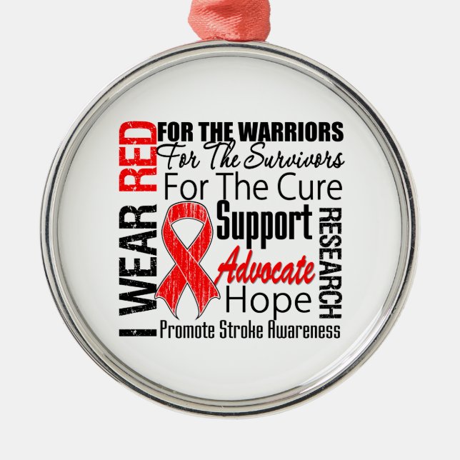 Stroke Awareness I Wear Red Ribbon TRIBUTE Metal Tree Decoration (Front)
