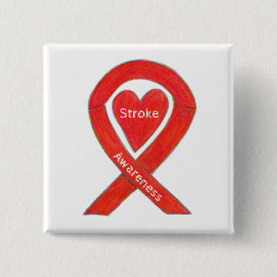 Stroke Awareness Red Heart Ribbon Custom Art Pin