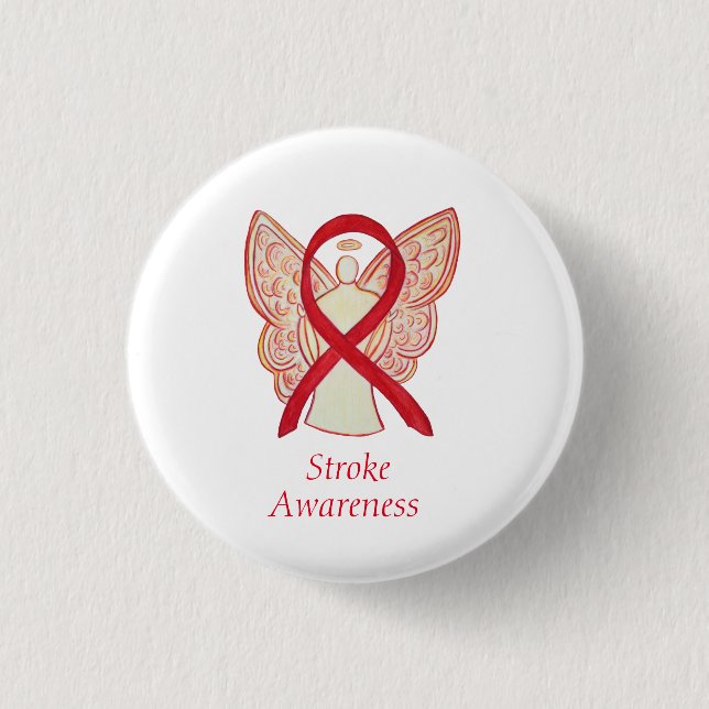 Stroke Awareness Red Ribbon Angel Custom Art Pin (Front)