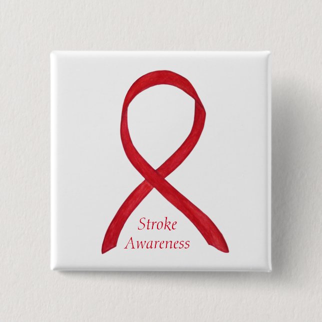 Stroke Awareness Red Ribbon Custom Art Pin (Front)