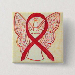 Stroke Awareness Ribbon Red Angel Personalised Pin