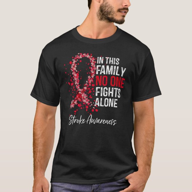 Stroke Awareness Survivor Red Ribbon Family Suppor T-Shirt (Front)
